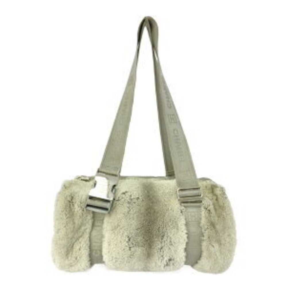 Chanel Rabbit Fur Drum Bag Shoulder Gray